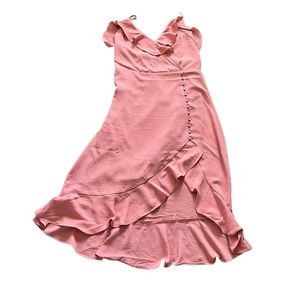 Pink Asymmetrical Ruffled Midi Dress Sz Large